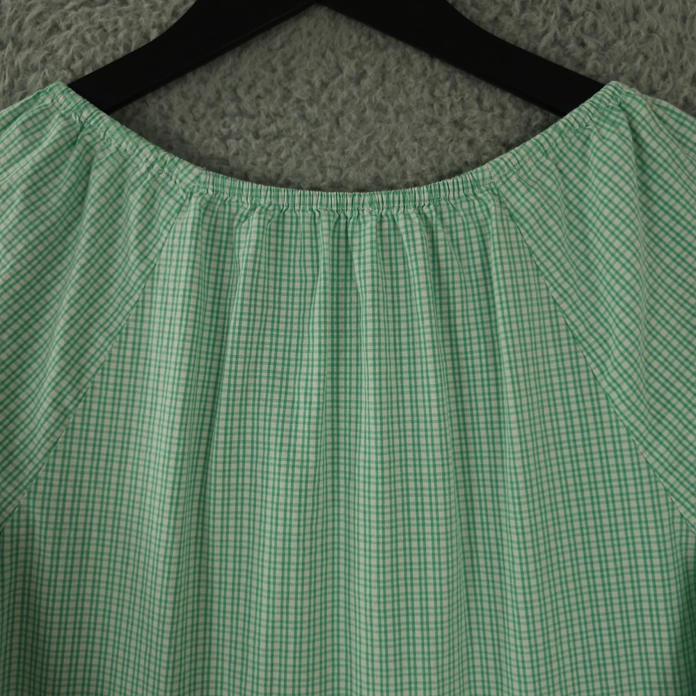 J Crew Dress Womens Large Green Gingham Cotton Blend Poplin Raglan Tiered Mini - Picture 13 of 13